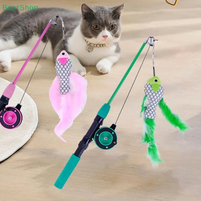 Telescopic Fishing Rod Cat Teaser Wand — Extendable Kitten Play Toy