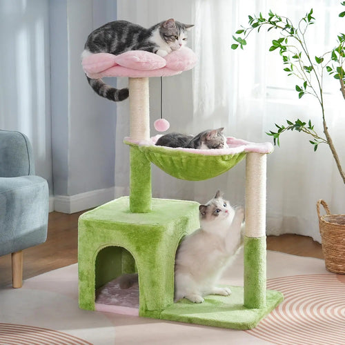 34-Inch Cat Tree with Hammock & Wide Condo for Large Cats