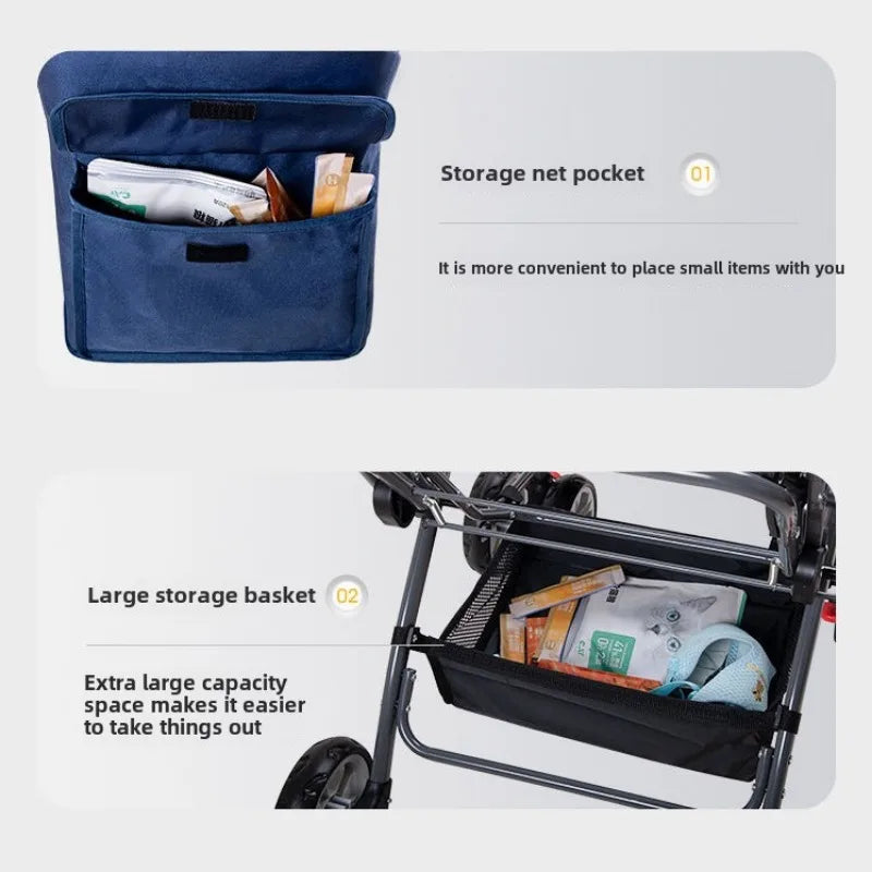 3-in-1 Folding Pet Stroller with Detachable Carrier (Small & Medium Pets)