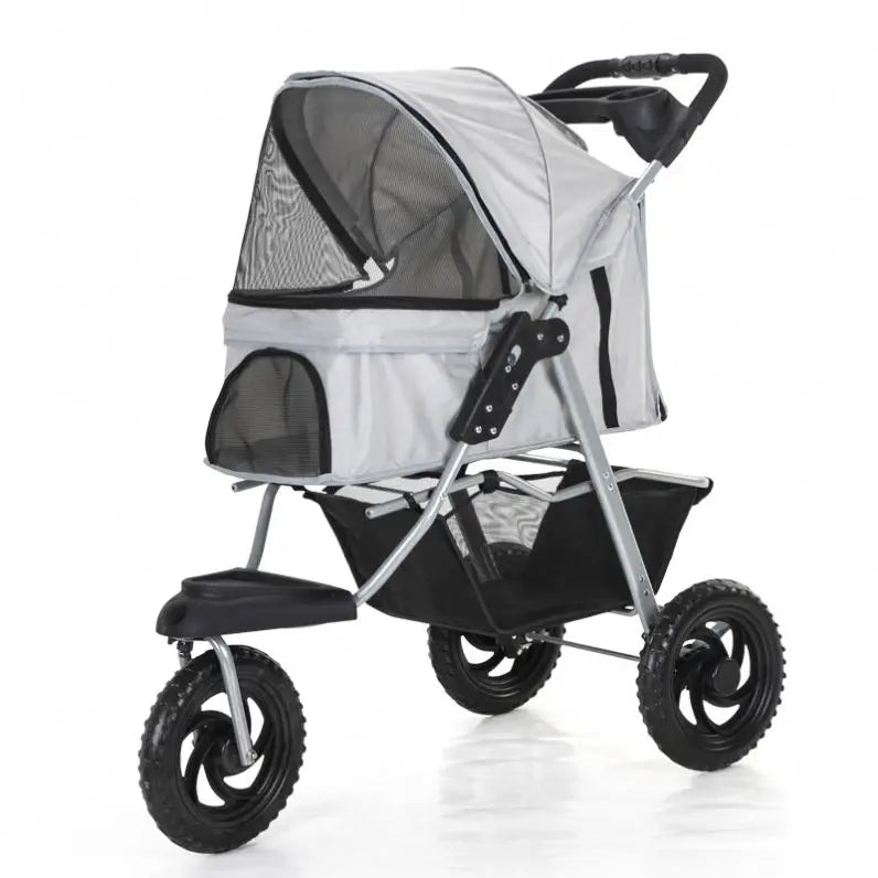 Large Foldable Pet Stroller for Golden Retrievers & Big Dogs — Adjustable Handle & Fruit Tray Outdoor Cart