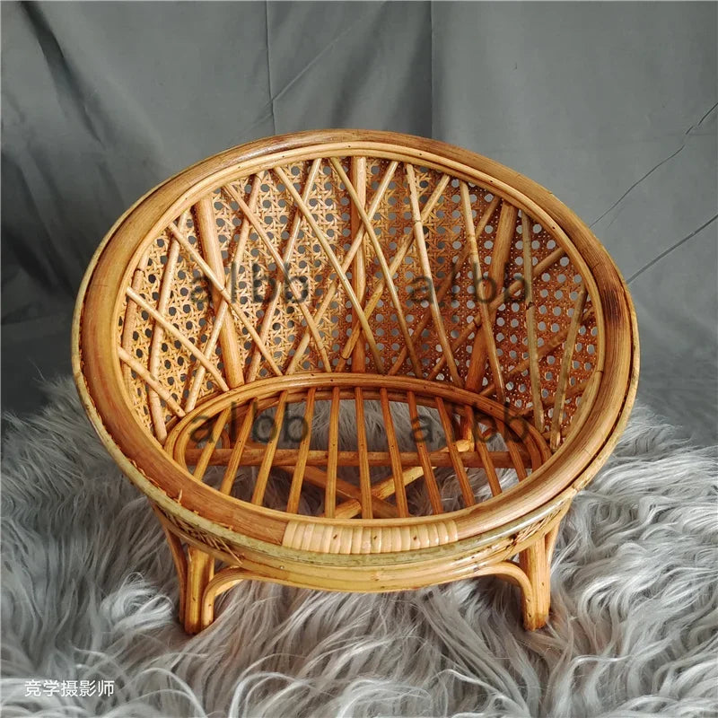 Elevated Round Rattan Cat Bed Chair with Photo Prop Design