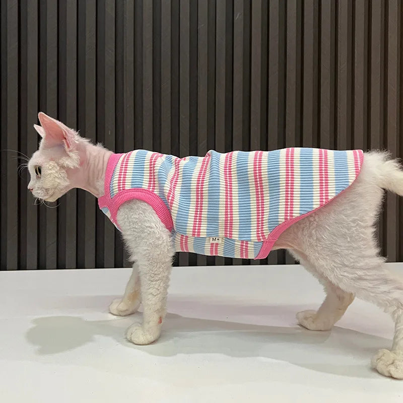 Striped Cat T-Shirt — Stretchy Breathable Slip-On Tank Top