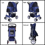 Multi-Function 4-Wheel Foldable Pet Stroller with Detachable Carrier for Dogs & Cats — Portable Travel Cart