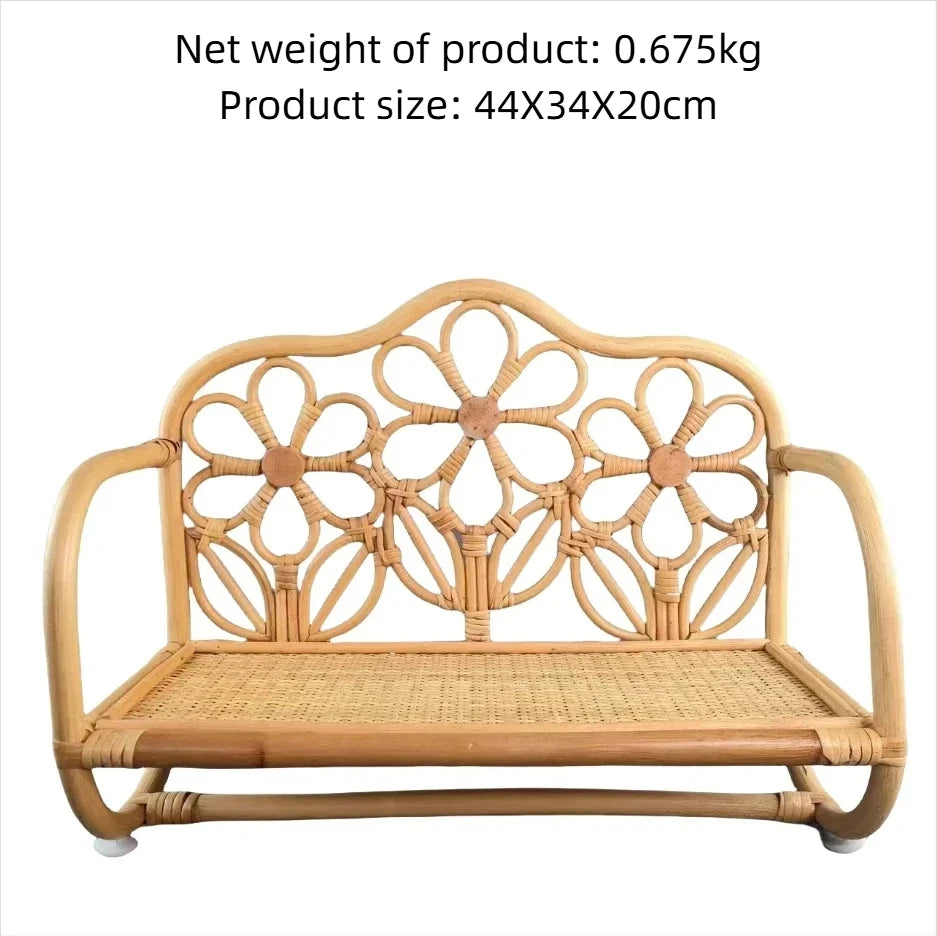 Handwoven Rattan Cat Sofa Bed & Photo Prop