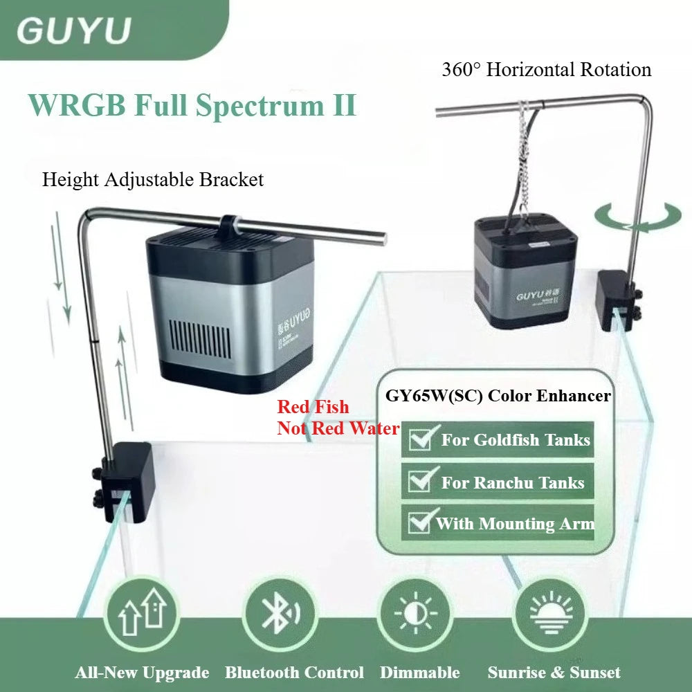 GUYU WRGB Full Spectrum Aquarium LED Lamp (25/35/65W, Clip-On, Plant & Fish)