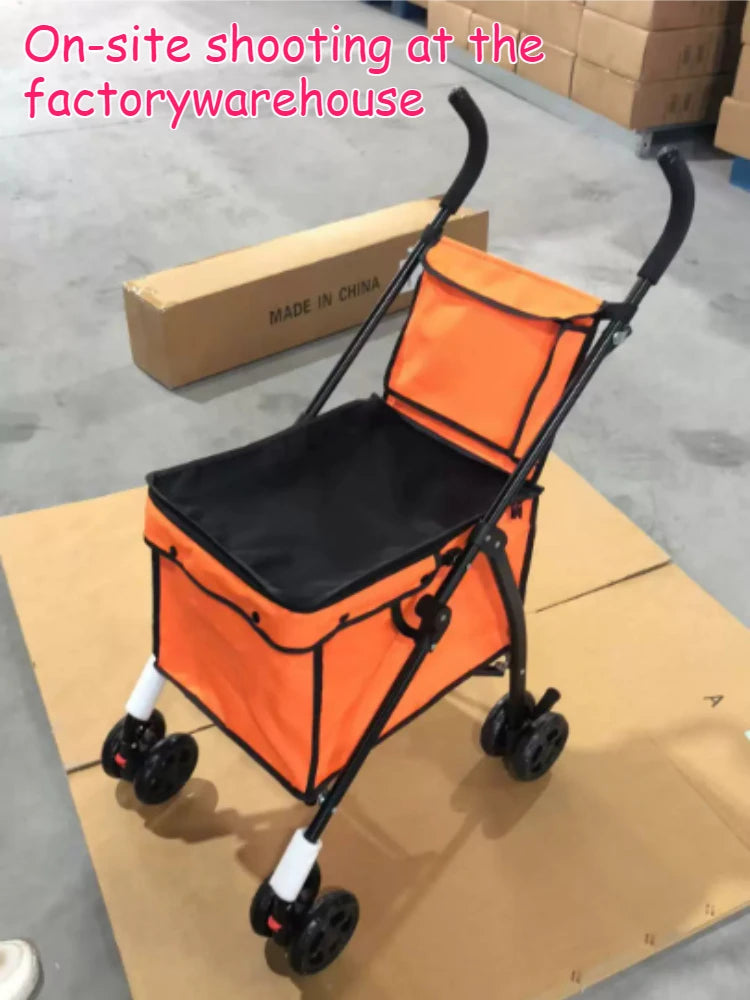 Heavy-Duty Oxford Fabric Foldable Pet Stroller with Storage Basket — Lightweight Dog Shopping Cart
