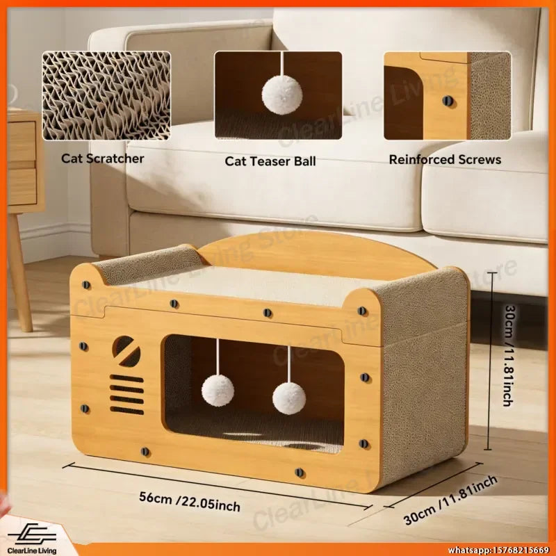 3-in-1 Cat Scratcher House with Bed & Play Cave