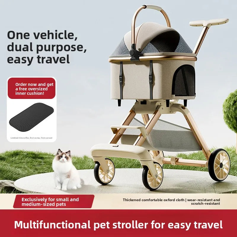 Aluminum Alloy Foldable Pet Stroller with Detachable Carrier for Cats & Dogs