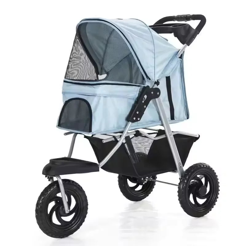 Waterproof Foldable 3-Wheel Pet Stroller with Removable Cage Carrier for Cats & Dogs