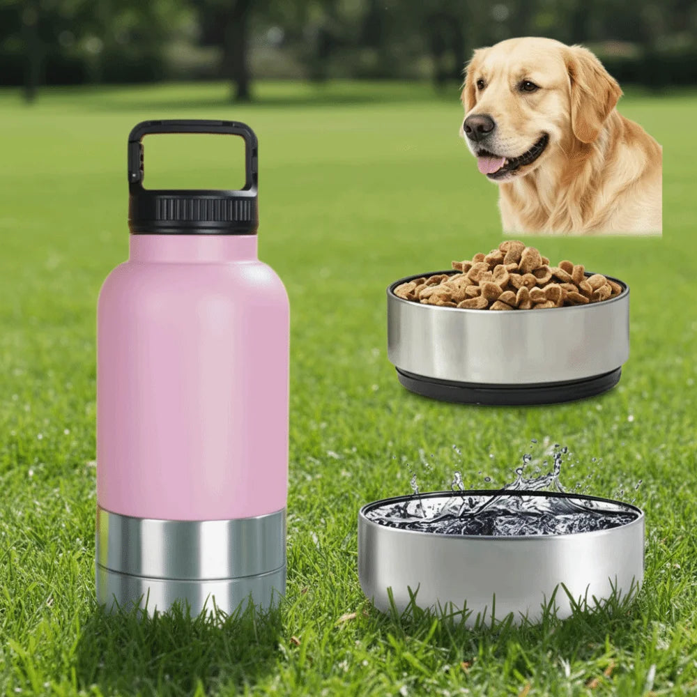 3-in-1 Stainless Steel Pet Water Bottle (Multi-Layer, Leak-Free, Detachable)
