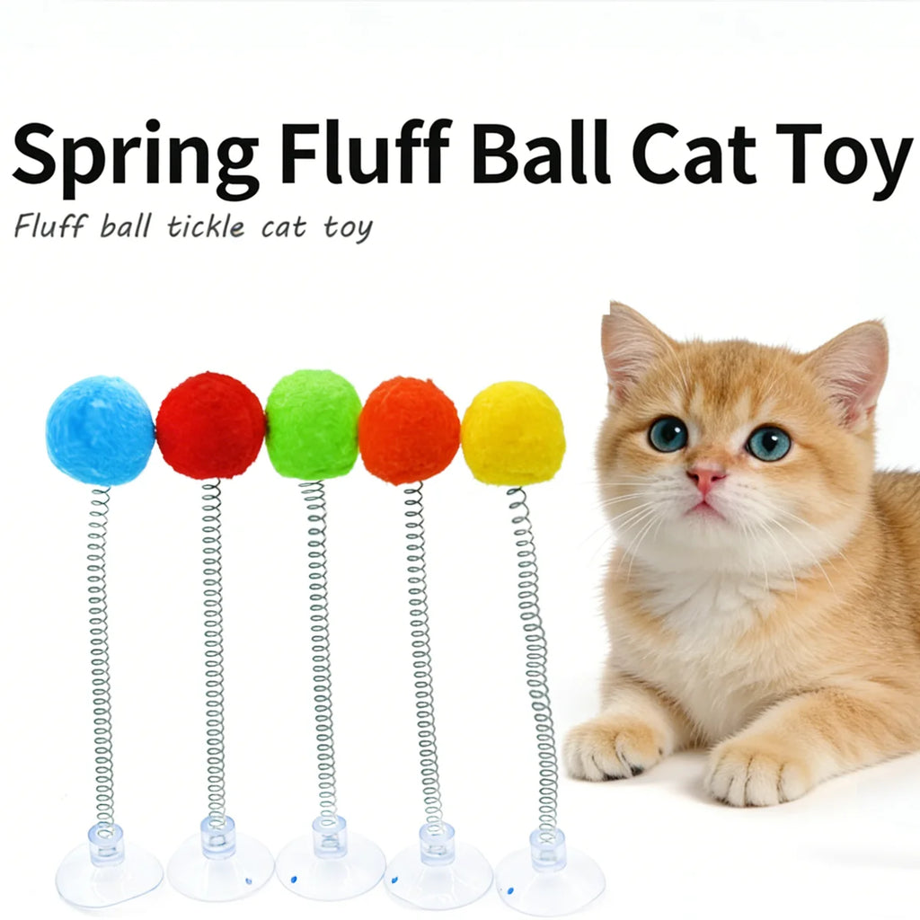 Suction Cup Fur Ball Spring Toy — Hands-Free Bouncing Cat Toy