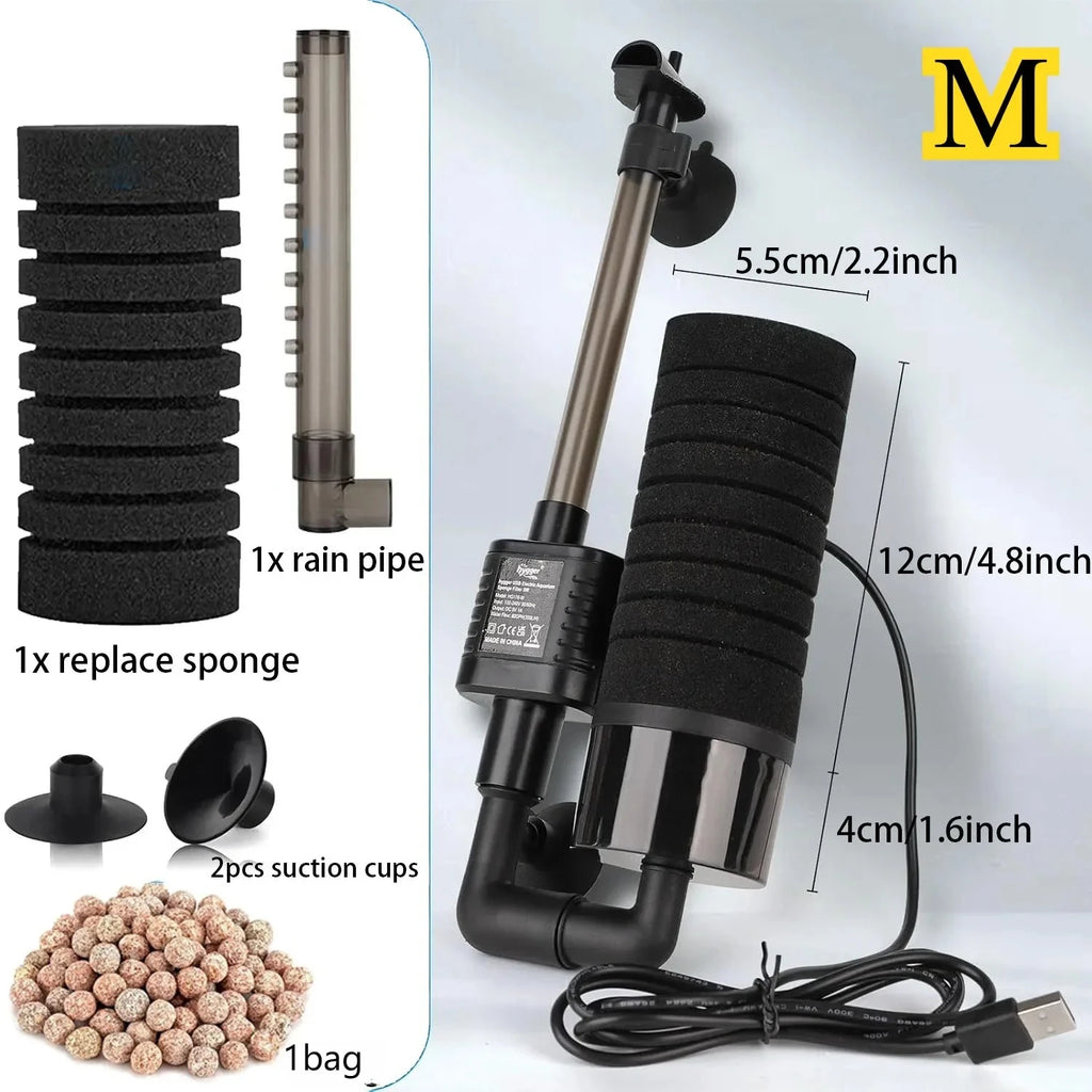 USB Aquarium Sponge Filter (Quiet, Wave Maker, Oxygenator)