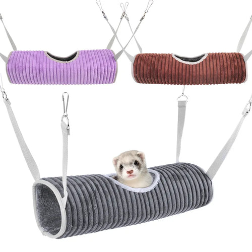 Fleece Hideaway Hammock — Warm Tunnel Bed for Ferrets & Small Pets