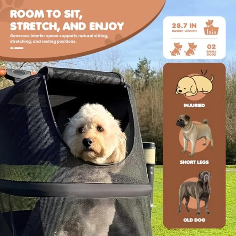 Premium All-Terrain Dog Stroller with Carbon Steel Frame for Medium Dogs — Max 55 lbs