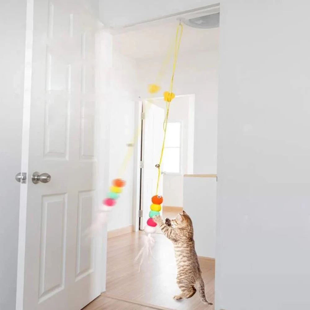 Elastic Rope Hanging Cat Teaser — Feather & Bell Self-Play Toy