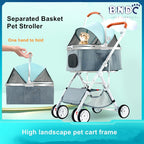 Customizable Pet Stroller with Detachable Stroller Rack & Pet Cage