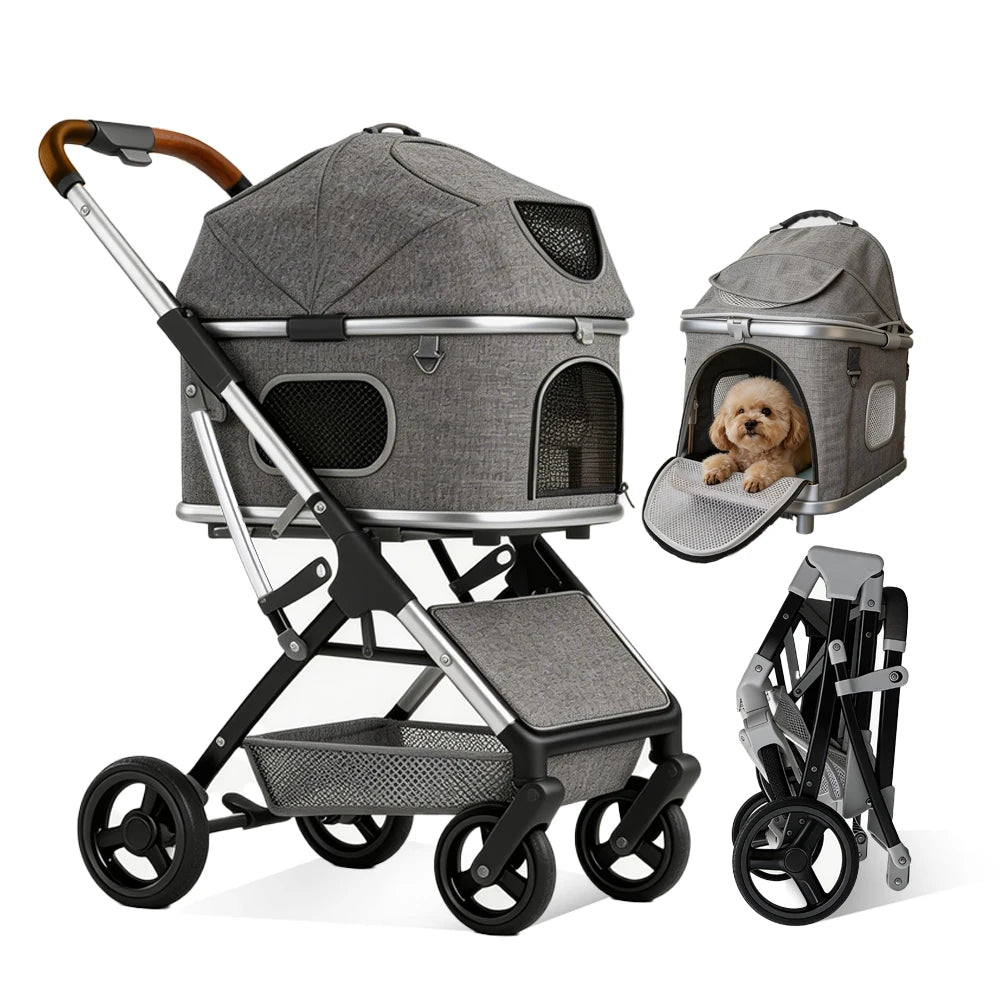 2-in-1 Convertible Pet Stroller with Removable Carrier & One-Click Fold for Medium Dogs & Cats up to 55 lbs