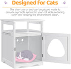 Hidden Cat Litter Box End Table with Open Shelf (White)