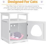 Hidden Cat Litter Box End Table with Open Shelf (White)