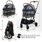 3-in-1 Compact-Fold All-Terrain Pet Stroller for Small Dogs & Cats in Gray