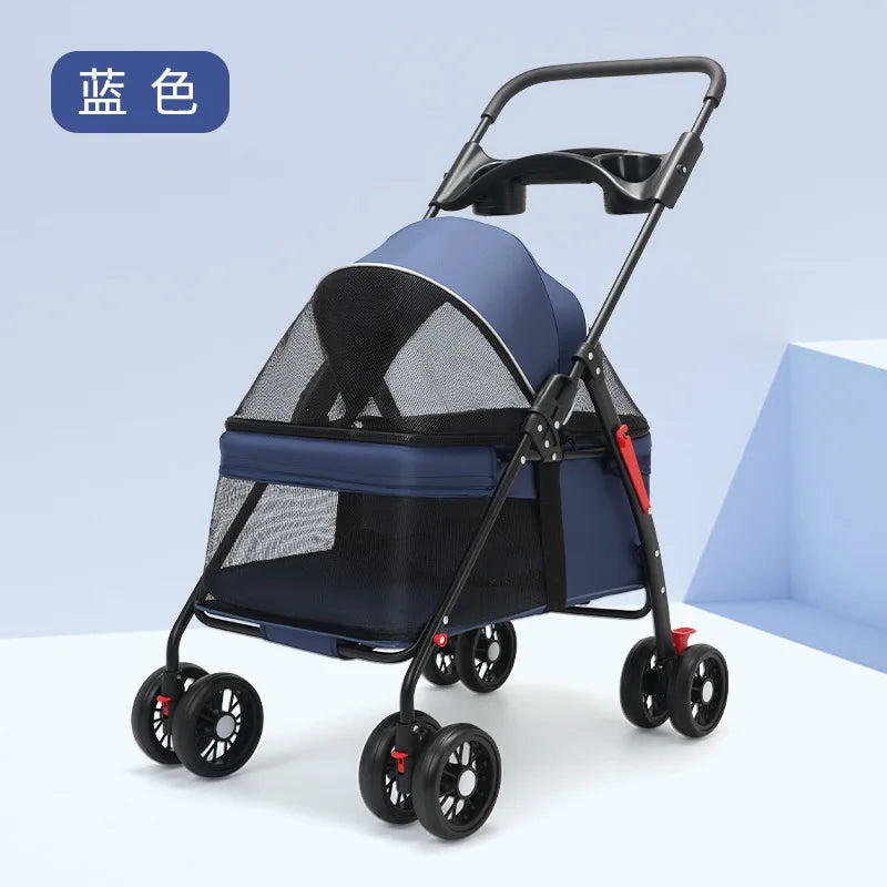 Foldable 4-Wheel Eco-Friendly All-Season Pet Stroller with Oxford & Metal Frame — Up to 37 lbs