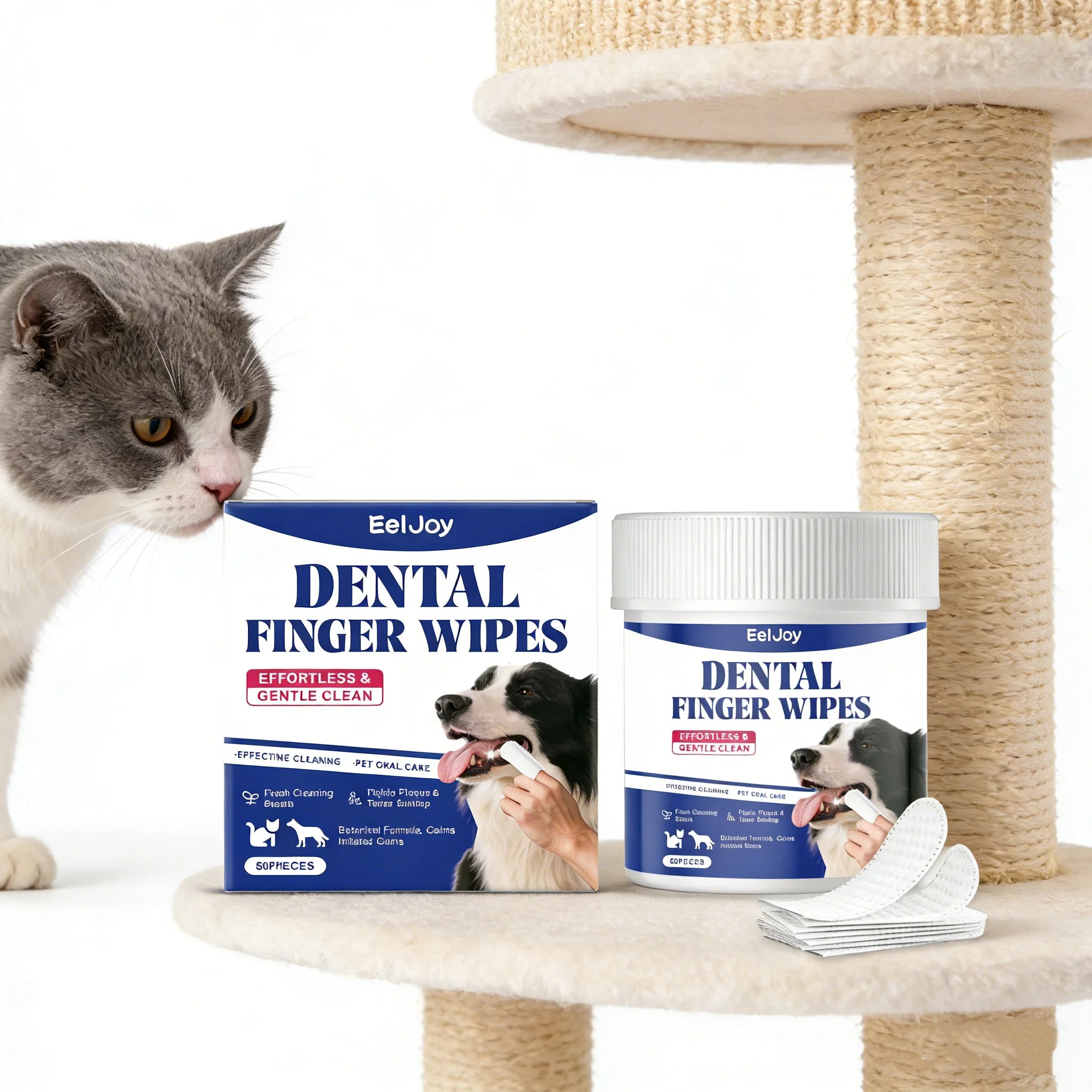 Dog & Cat Teeth Cleaning Finger Wipes — Reduces Plaque, Freshens Breath, 50-Pack