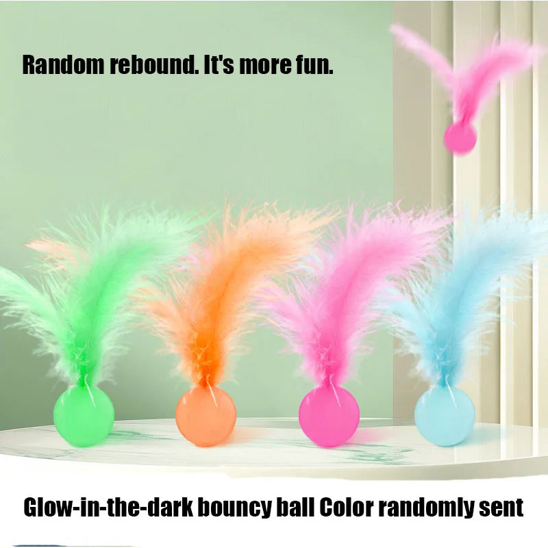 Feather Stick Bouncy Ball Cat Toy with Catnip — Feather Tossing Ball for Interactive Play