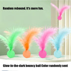 Feather Stick Bouncy Ball Cat Toy with Catnip — Feather Tossing Ball for Interactive Play