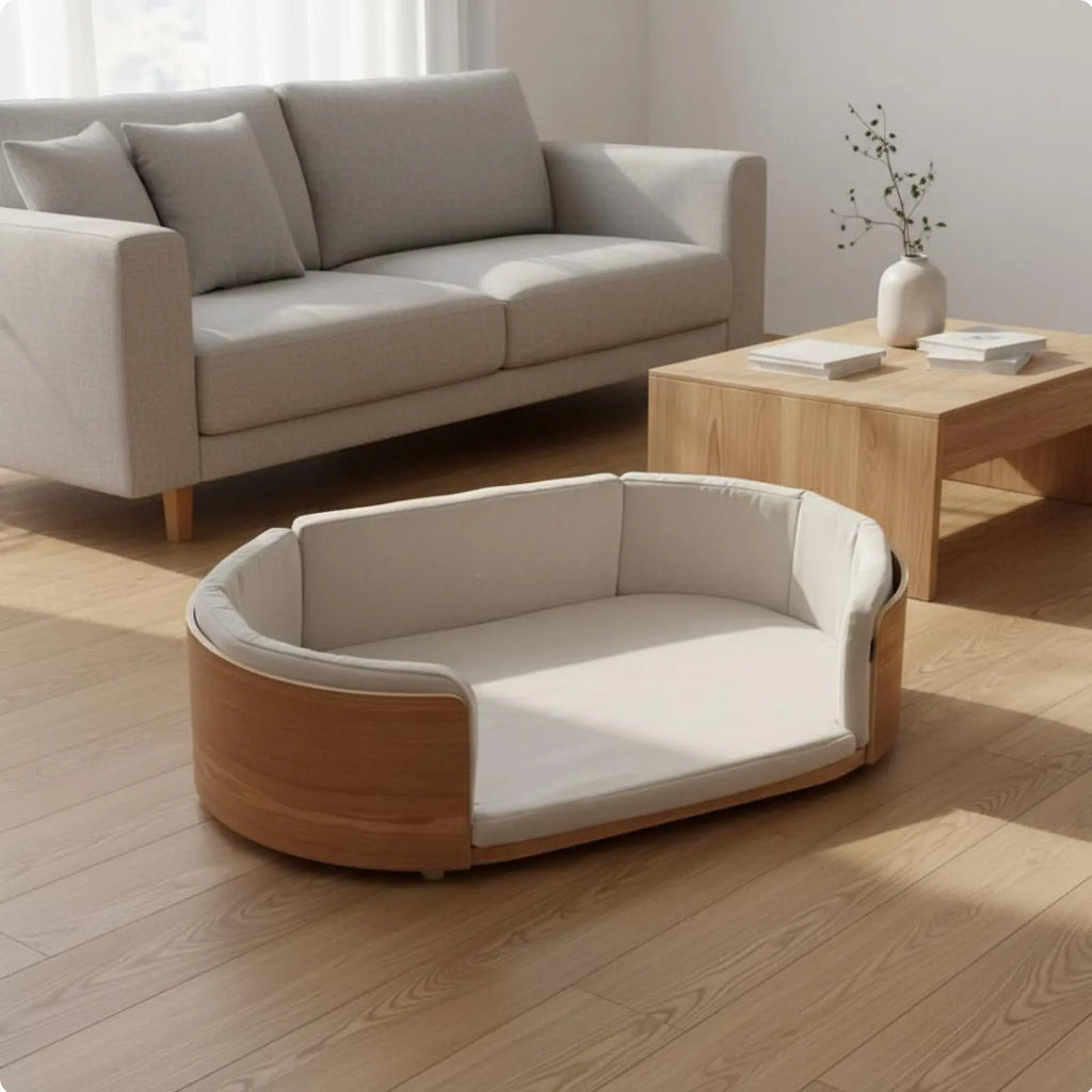 Oval Wooden Pet Sofa Bed with Removable Cover, All-Season