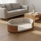 Oval Wooden Pet Sofa Bed with Removable Cover, All-Season