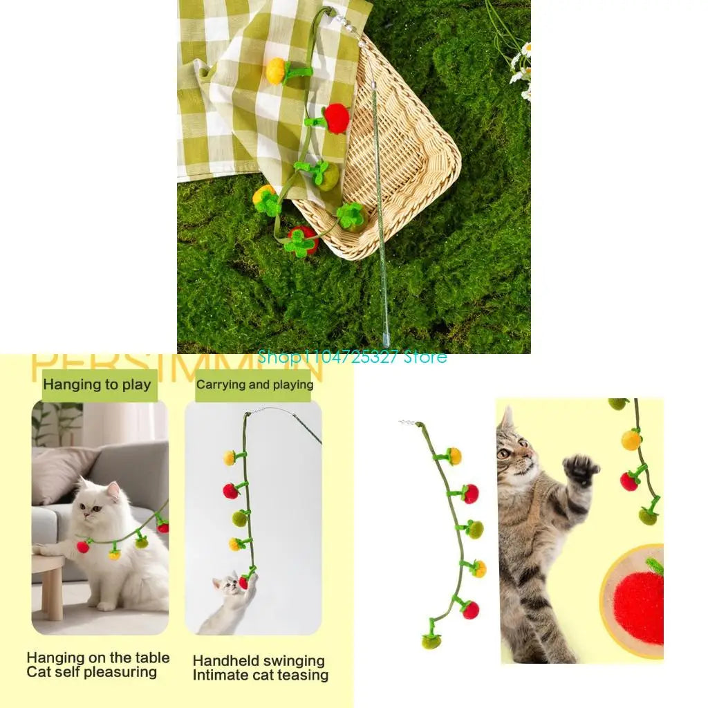 Colorful Tomato Tassel Cat Teaser Wand — Interactive Indoor Play Toy for Cats