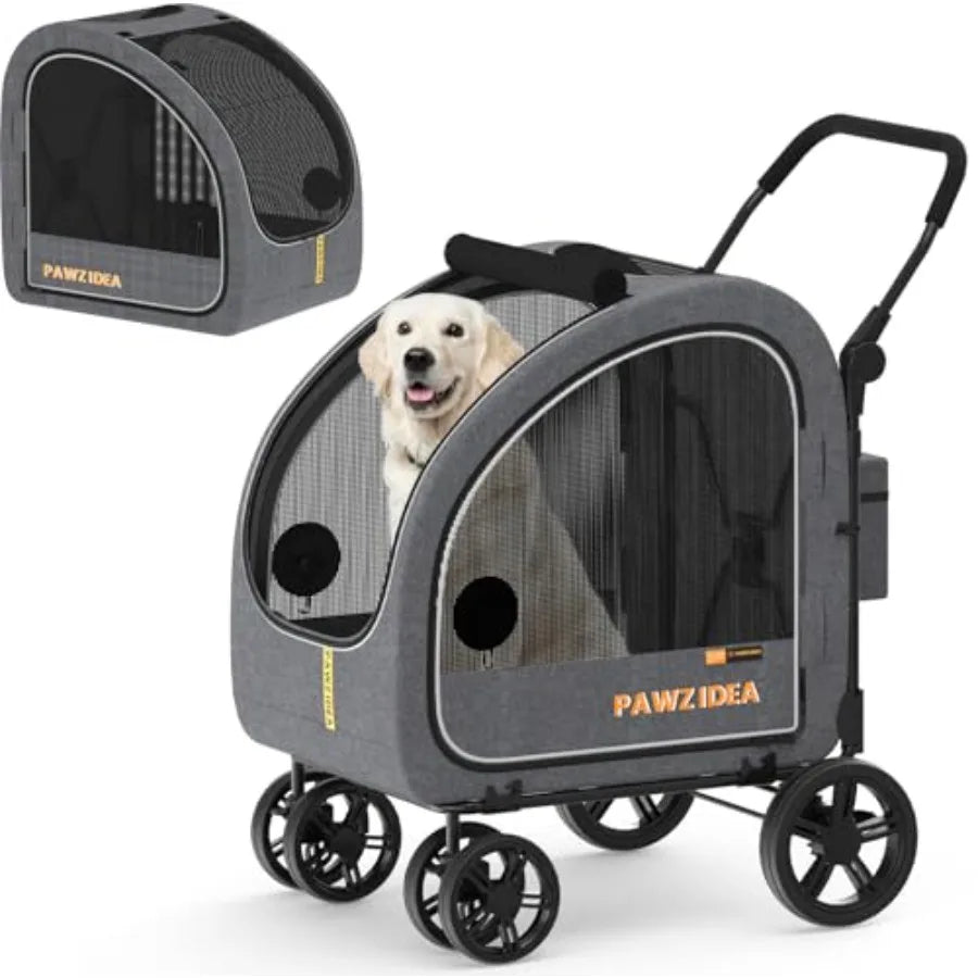 3-in-1 Large Dog Stroller with Detachable Carrier up to 80 lbs — Foldable Car Crate & Travel Kennel