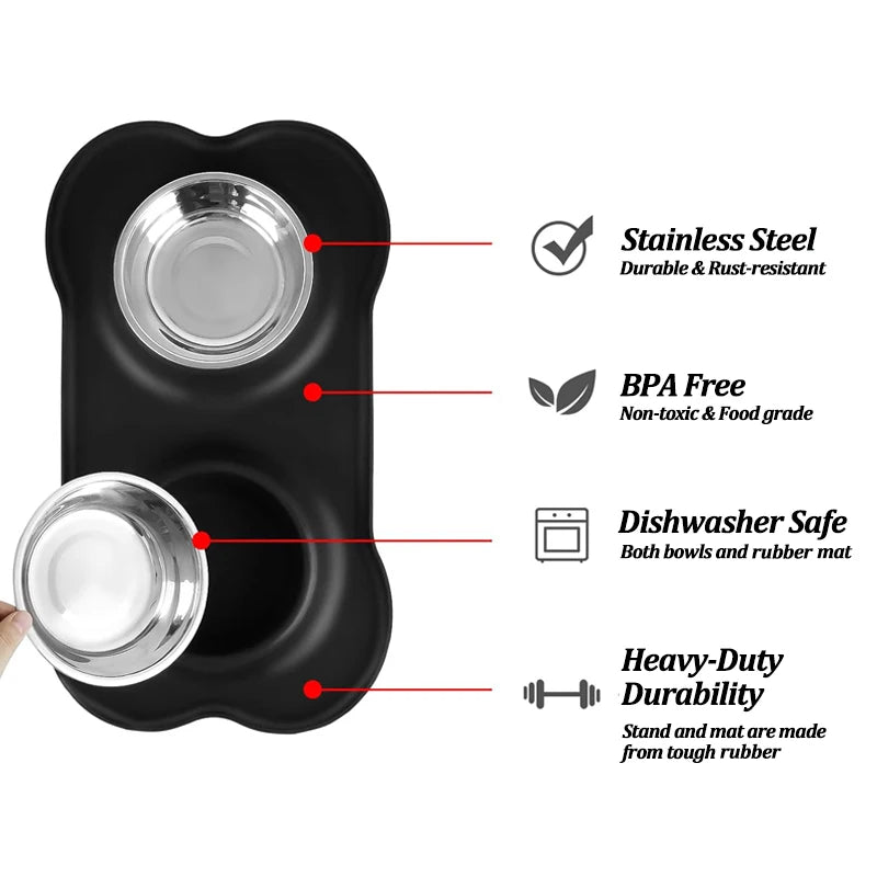 Stainless Steel Double Pet Bowl Set