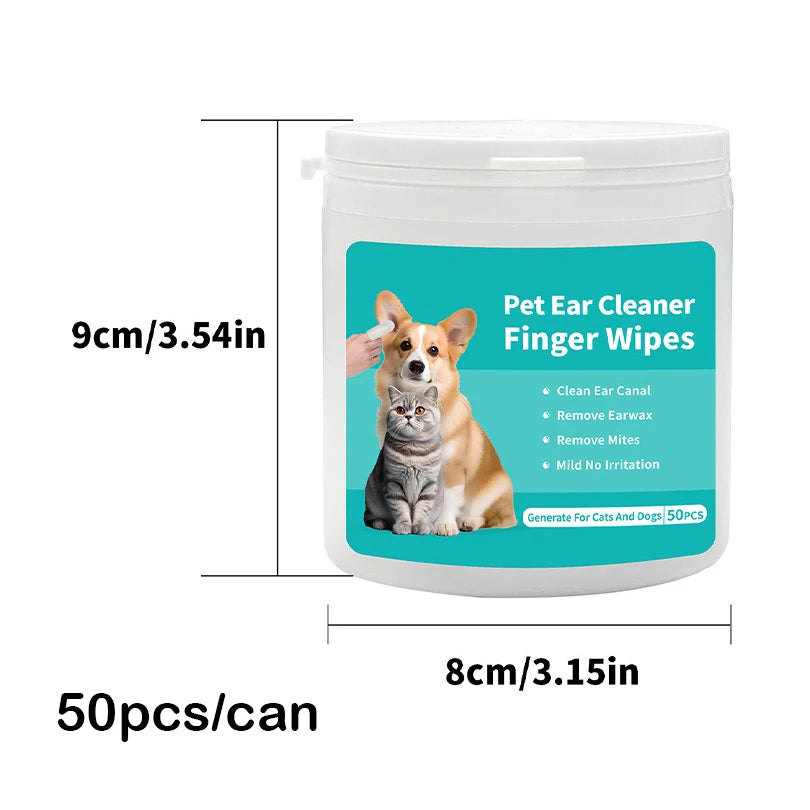 Pet Ear Cleaning Finger Wipes — Removes Ear Mites & Dirt for Cats & Dogs