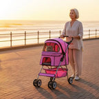 4-Wheel Foldable Lightweight Pet Stroller with Cup Holder for Small & Medium Dogs & Cats