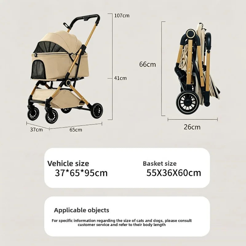 One-Button Foldable Pet Stroller for Dogs & Cats — Smooth-Roll Outdoor Travel Trolley