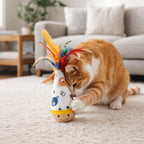 Cartoon Pattern Cat Tumbler Wobbler Toy with Feather — Bite-Resistant Kitten Wobble Ball