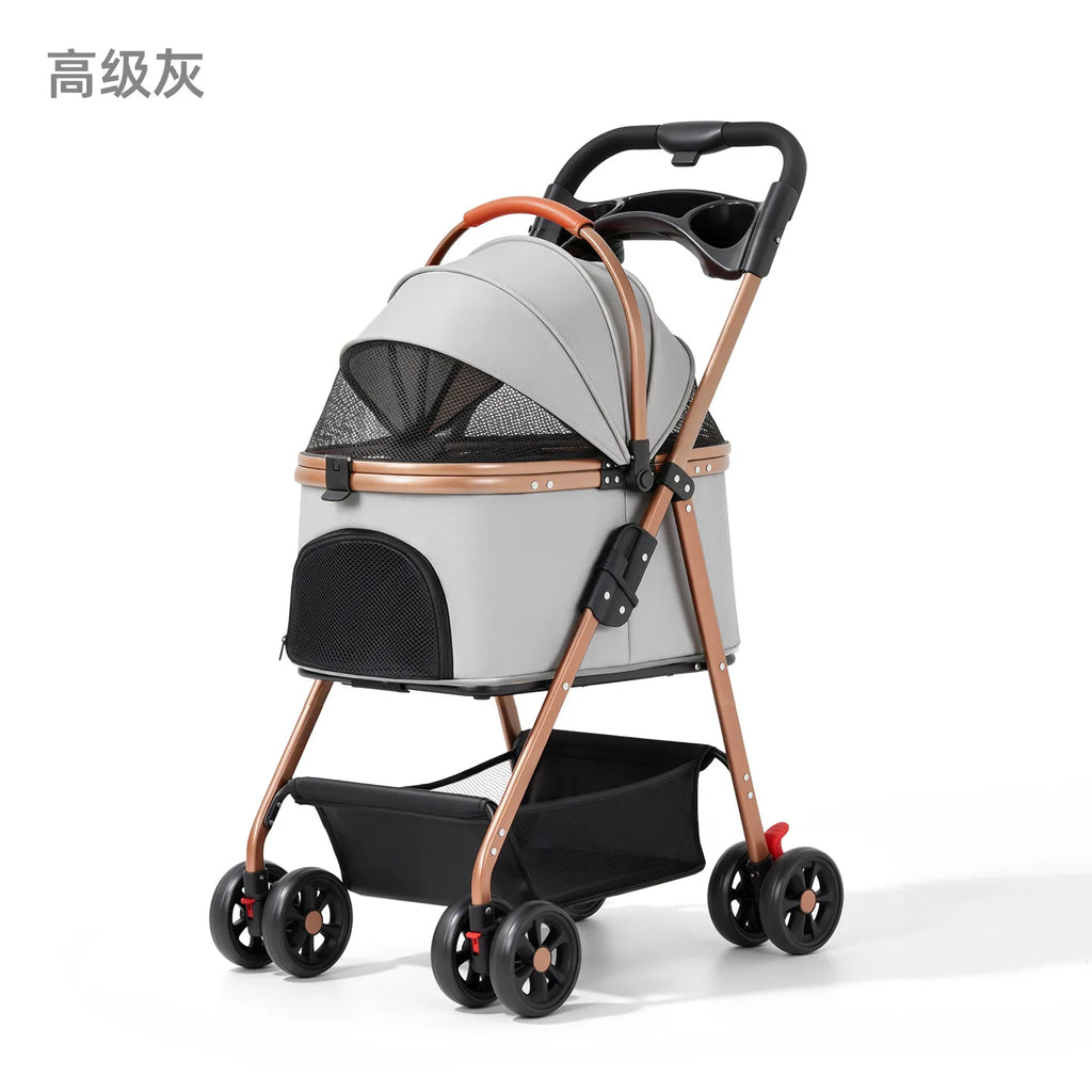 Lightweight Aluminum Alloy Puppy Stroller with Detachable Storage Basket — 50 lb Capacity Small Pet Cart