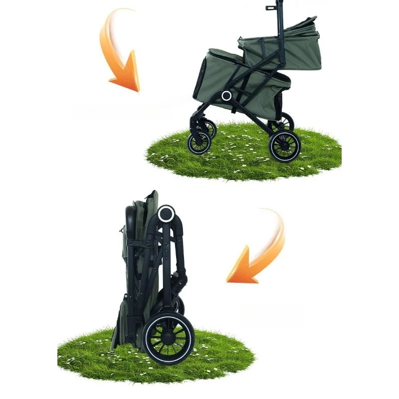Foldable Double Pet Stroller for Medium Dogs & Cats — 4 Lockable Wheels, Safety Belts, Multi-Pet Carriage