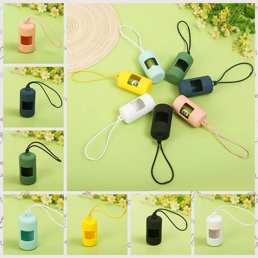 Candy Color Dog Poop Bag Dispenser Set (Portable, Hanging Rope)
