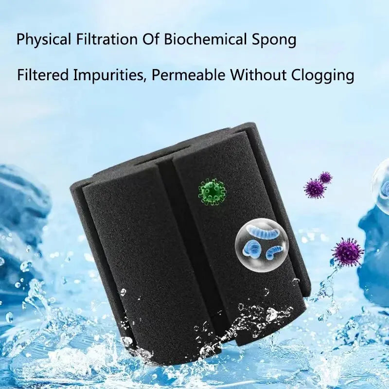 Black Bio Sponge Aquarium Filter (Air Pump Driven, Corner Skimmer, Bio Media)