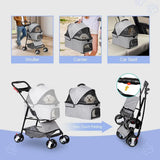 Pet Stroller 4 Wheels Dog Cat Stroller or Small Medium Dog Cats Carrier Jogger Travel oldable Puppy with Detachable Carrier