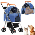 3-in-1 Multifunction 4-Wheel Folding Dog Stroller with Detachable Carrier
