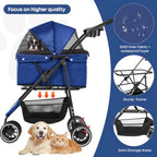 3-Wheel Foldable Pet Stroller with Breathable Mesh Canopy & Cup Holders for Small & Medium Dogs & Cats
