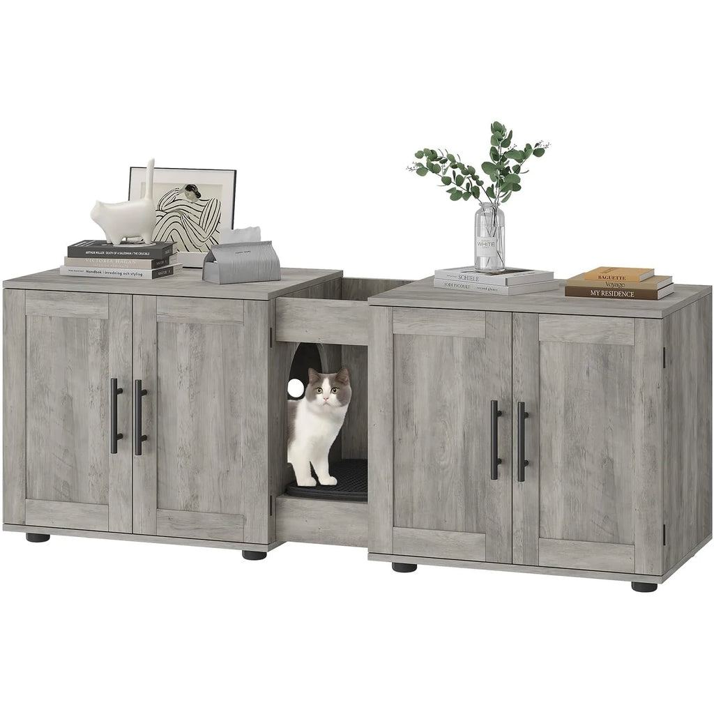3-in-1 Wooden Cat Litter Box Cabinet with Scratching Pad