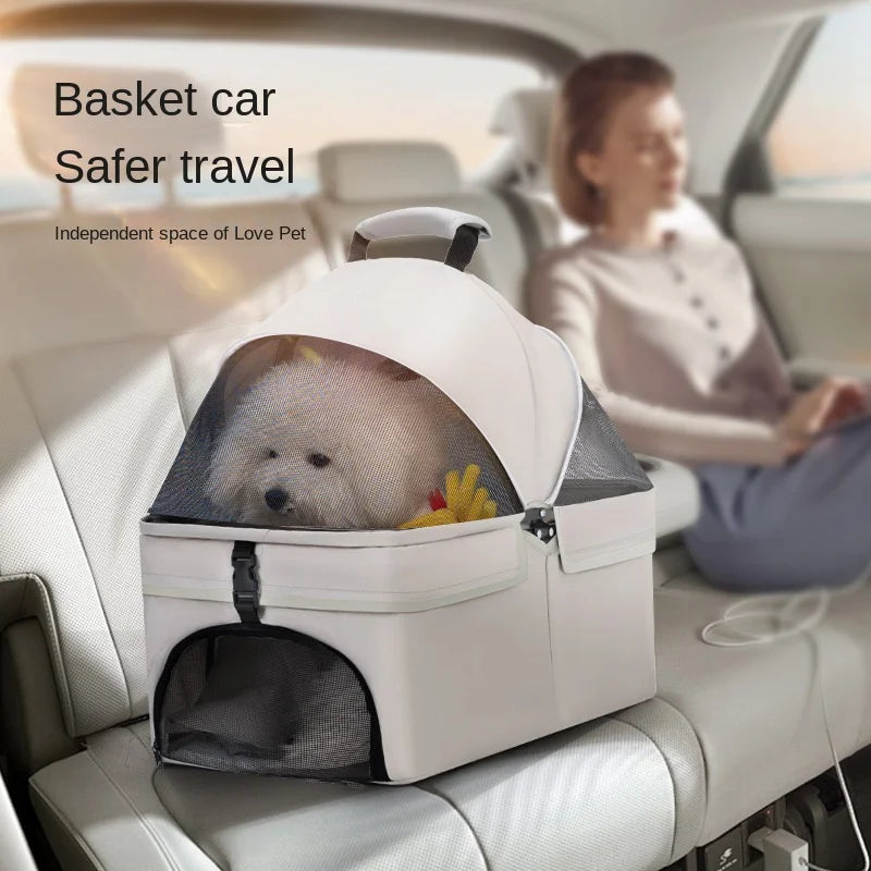 Ultra-Breathable Mesh One-Hand Folding Pet Stroller with Dual Zippered Doors & Detachable Carrier for Dogs & Cats