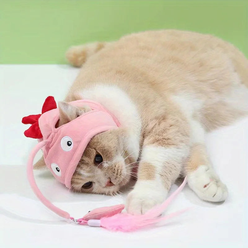 Adjustable Cat Headwear Teaser — Hands-Free Self-Chase Toy