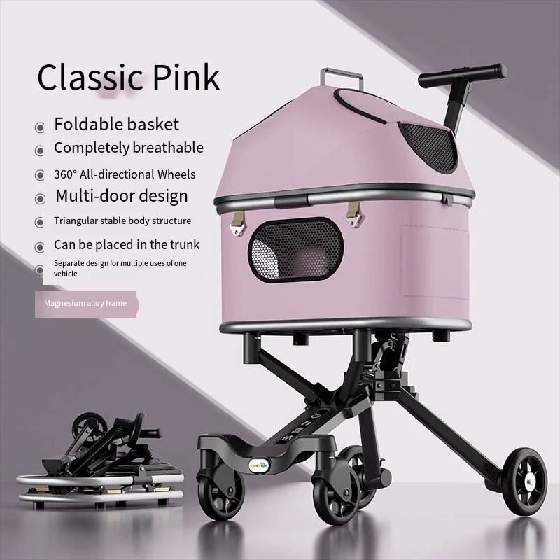 Magnesium Alloy Upgraded Pet Stroller Cart for Dogs & Cats — Lightweight Premium Outdoor Rolling Carrier