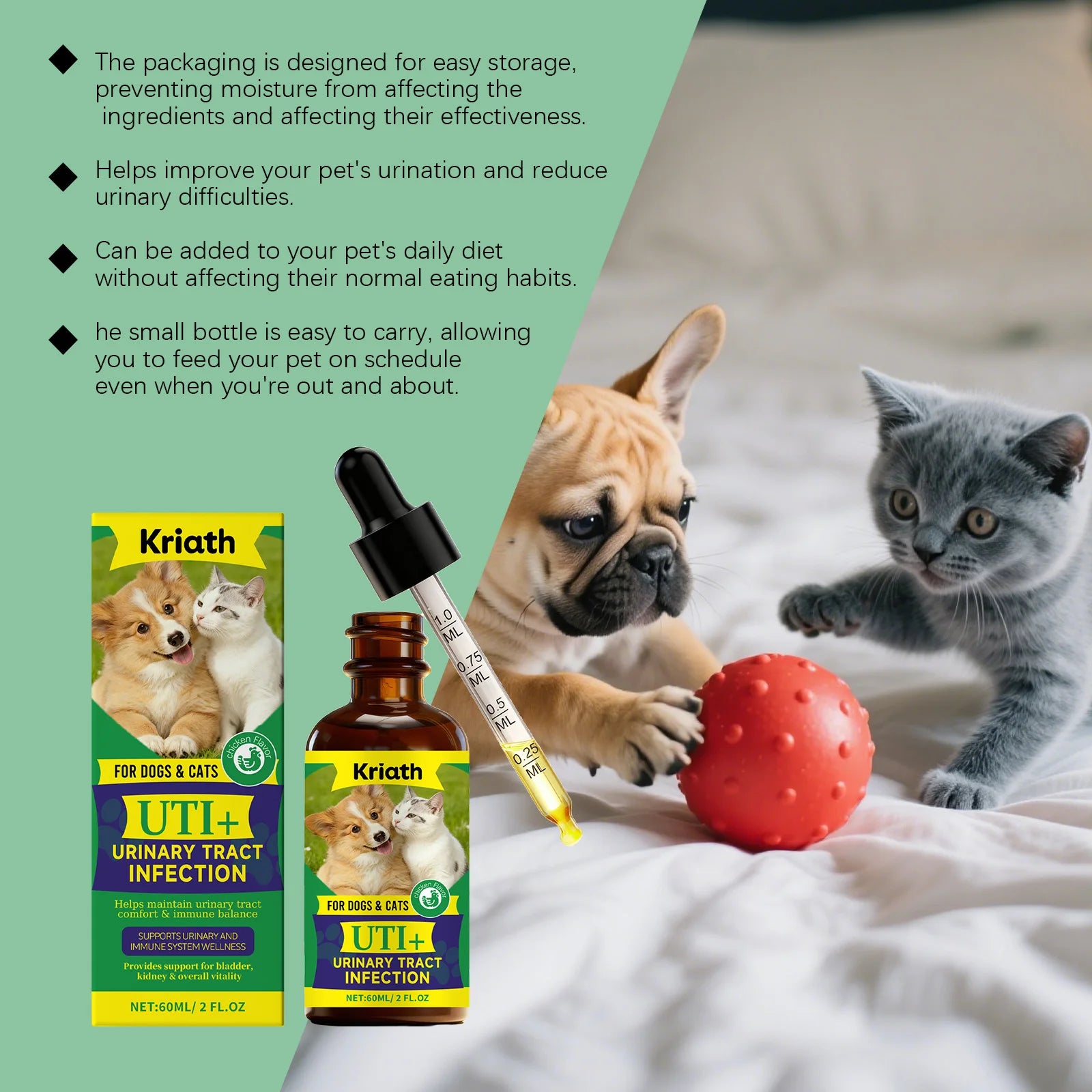 Pet Urine pH Maintenance Drops — Gentle Daily Bacteria-Reducing Formula