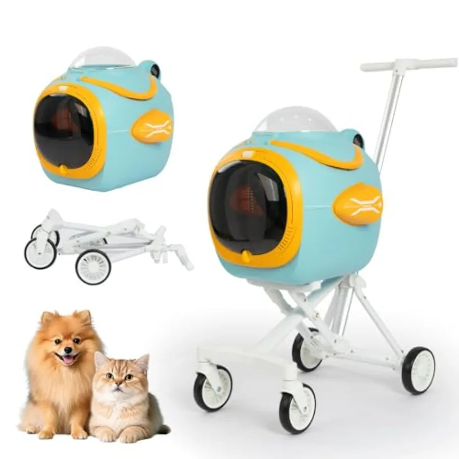 4-in-1 Space Capsule Pet Stroller with Built-In Fan & Detachable Carrier for Dogs & Cats